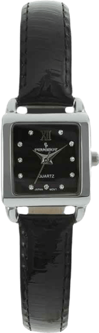Women's 20mm Square Watch with Glossy Black Leather Strap