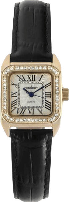 Women's 34x24mm Tank Watch with Crystal Bezel Black Leather Strap