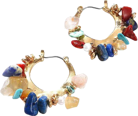 Women's Stone Hoop Earrings