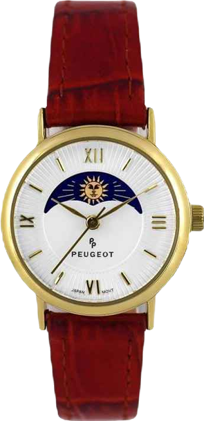 Women's 26mm Sun-Moon Phase Gold Watch with Brown Leather Strap