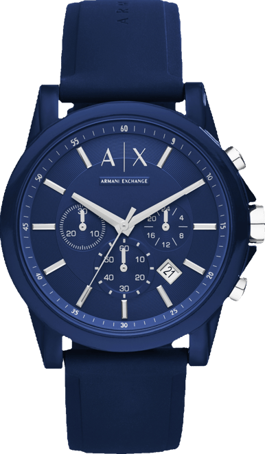 Unisex Chronograph Blue Silicone Strap Watch 44mm AX1327