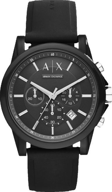 Unisex Chronograph Black Silicone Strap Watch 44mm AX1326