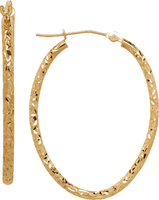 Oval Tube Hoop Earrings in 10k Gold, 1 3/8 inch