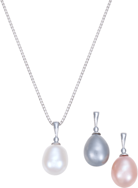 Cultured Freshwater Pearl (7-1/2-8mm) 3-Piece Interchangeable Pendant Set in Sterling Silver