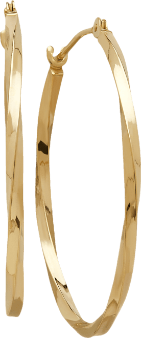 Thin Twist Oval Hoop Earrings in 10k Gold, 1 inch