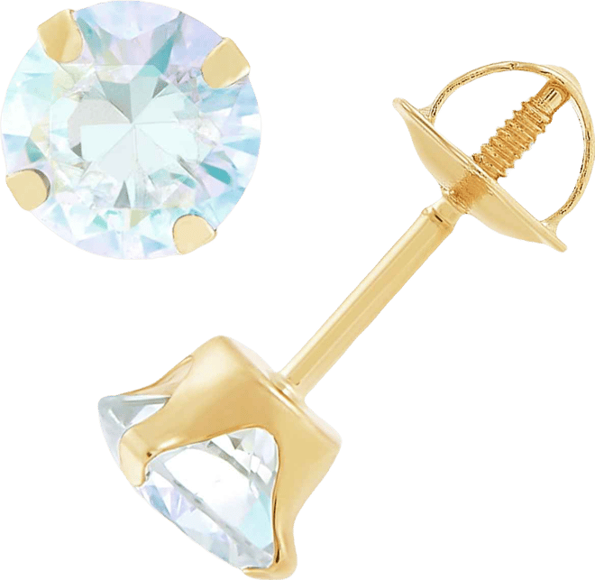 Children's Iridescent Cubic Zirconia Screwback Stud Earrings in 14k Gold