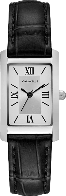 Designed by Bulova Women's Black Leather Strap Watch 21x33mm