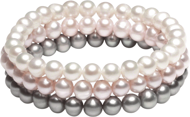 3-Pc. Set White Cultured Freshwater Pearl (6-1/2 mm) Stretch Bracelets (Also in White/Gray/Peacock & White/Pink Gray)