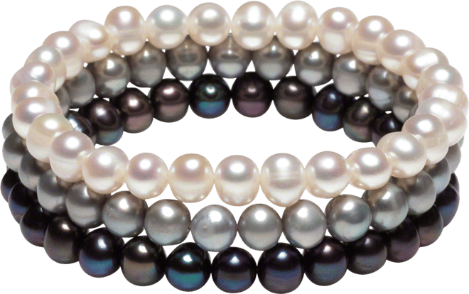 3-Pc. Set White Cultured Freshwater Pearl (6-1/2 mm) Stretch Bracelets (Also in White/Gray/Peacock & White/Pink Gray)