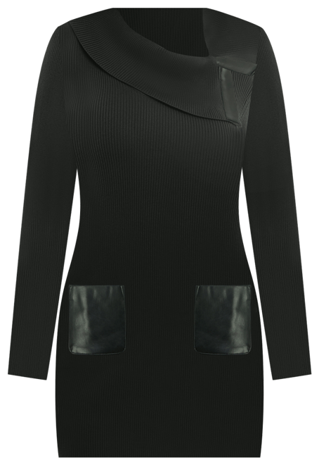 Juniors' Faux-Leather Long-Sleeve Sweater Dress