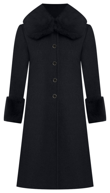 Women's Single-Breasted Maxi Coat W/ Detachable Faux Fur