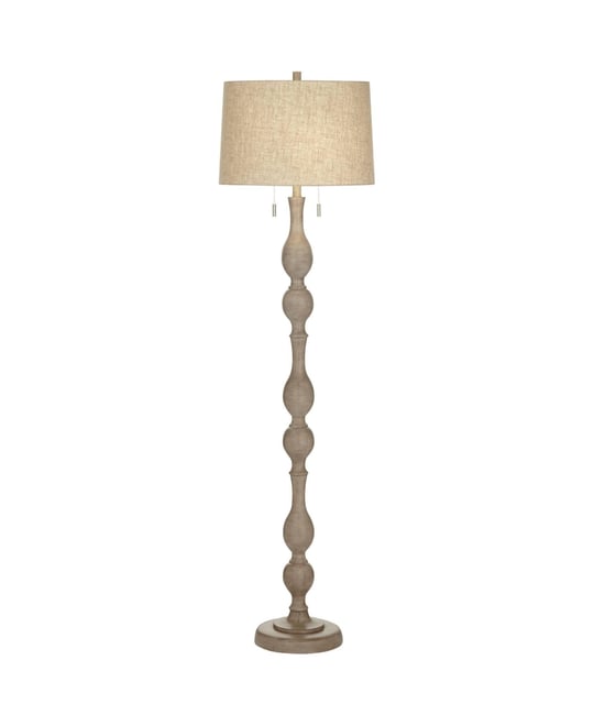 Tuscan Chic 62 1/2" Tall Standing Floor Lamp Pull Chain Gray Natural Faux Wood Finish Living Room Bedroom House