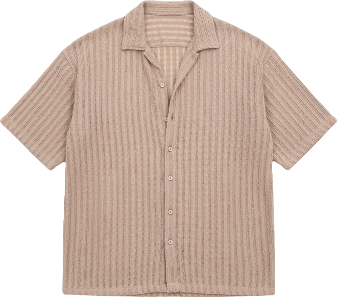 Men's Peanut Brown Striped Knit Oversized Shirt