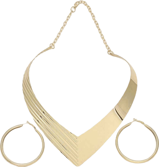 Women's Gold Minimal Metallic Necklace And Earrings (Set Of 2)