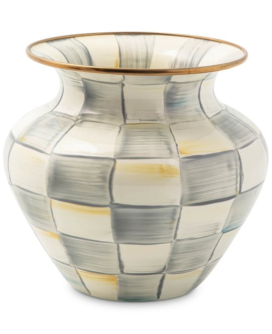 Sterling Check Enamel Large Vase
