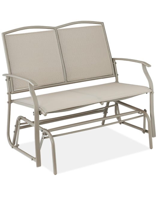 2-Person Outdoor Swing Glider, Steel Patio Loveseat, Bench Rocker w/ Armrests