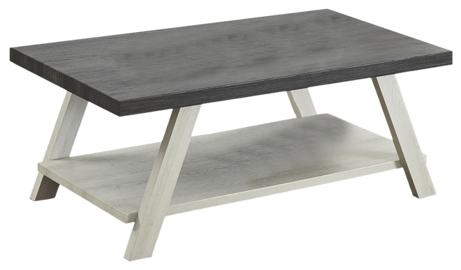 Two-Tone Wood Shelf Coffee Table in Weathered Charcoal and Beige