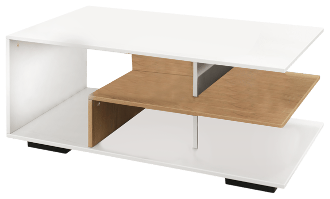 Geometric Coffee Table w/ Storage Shelves 3-Tier Rectangular Tea Table Rustic Brown