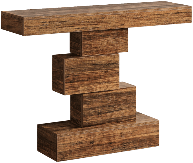 Farmhouse Console Table, 42.5-Inch Narrow Wood Sofa Table Behind Couch with Geometric Base, Industrial Entryway Accent Table, Rustic Brown