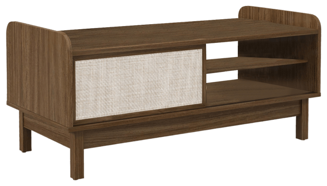 Rectangular Coffee Table w/ Storage Weaving Sliding Door & Adjustable Shelf