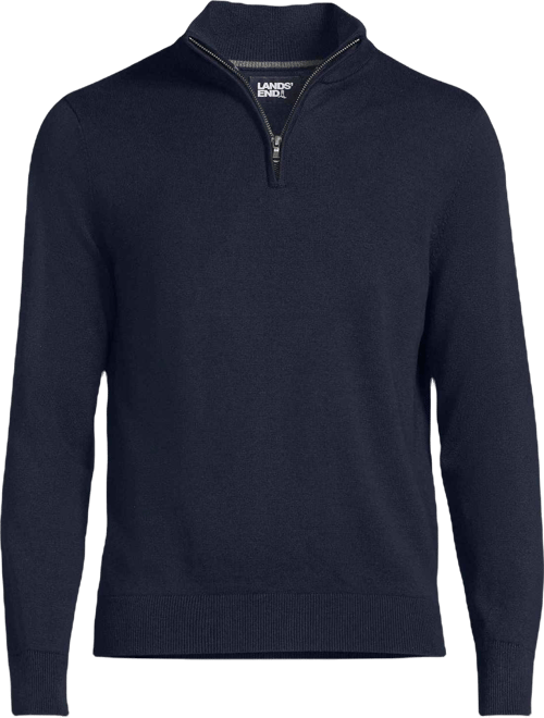 Lands' End Men's Long Sleeve Fine Gauge Cotton Quarter Zip Sweater