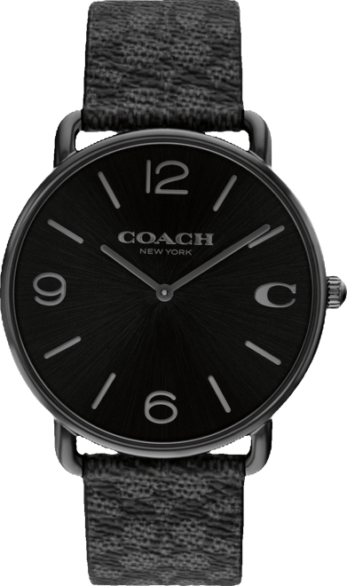 COACH Men's Elliot Signature Charcoal Leather Strap Watch 41mm