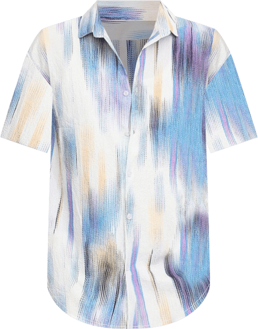Men's Sky Blue & Ivory White Strokes-Textured Shirt