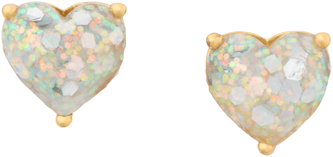 Gold-Tone Stone Heart Stud Earrings