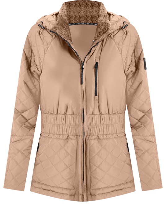 Women's Quilted Elastic-Waist Hooded Zipper Jacket
