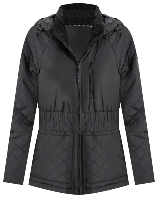 Women's Quilted Elastic-Waist Hooded Zipper Jacket