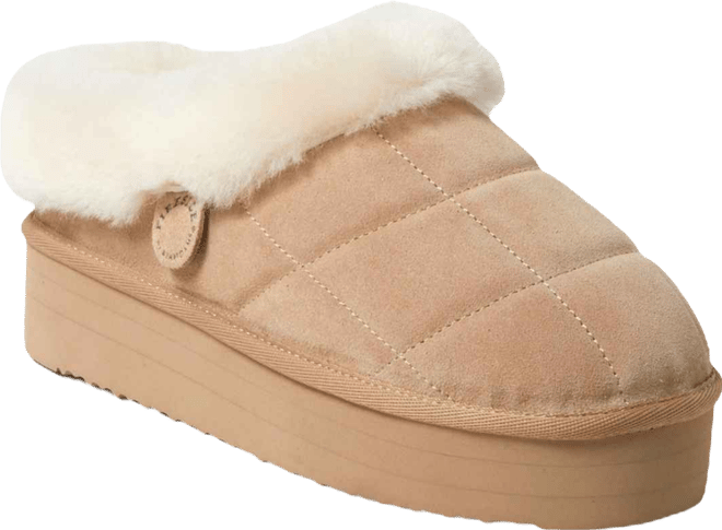 Fireside by  Women's Bendigo Genuine Shearling Quilted Platform Clog Slipper