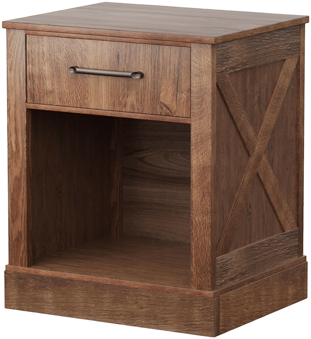 Nightstand with Drawer and Shelf Rustic Wooden Bedside Table Bedroom Brown