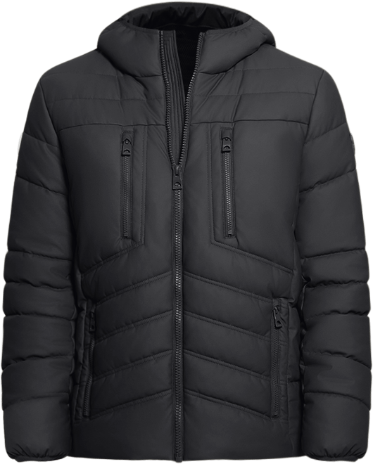 Men's Quilted Faux Leather Hooded Jacket