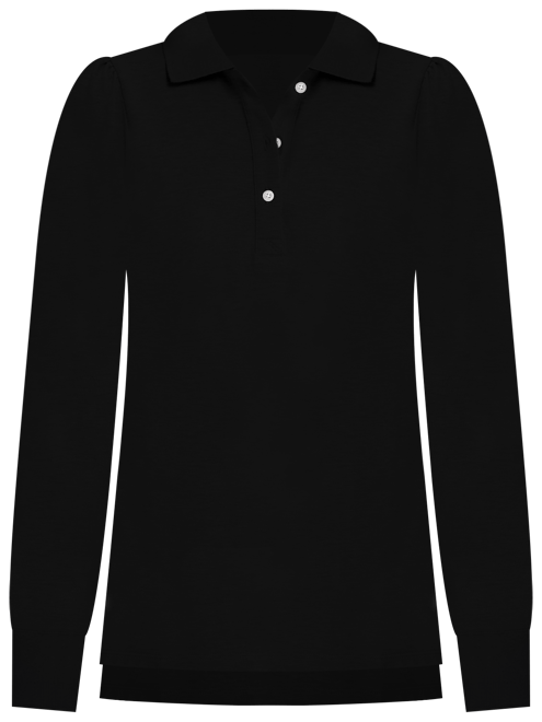 Black Long Sleeve Pique Puff Sleeve Peggy Polo