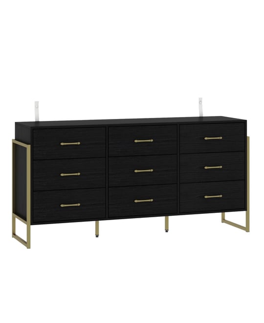 White and Golden 9-Drawers Wooden Dresser without Mirror