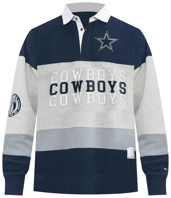 Men's  Heather Gray, Navy Dallas Cowboys Connor Oversized Rugby Long Sleeve Polo Shirt