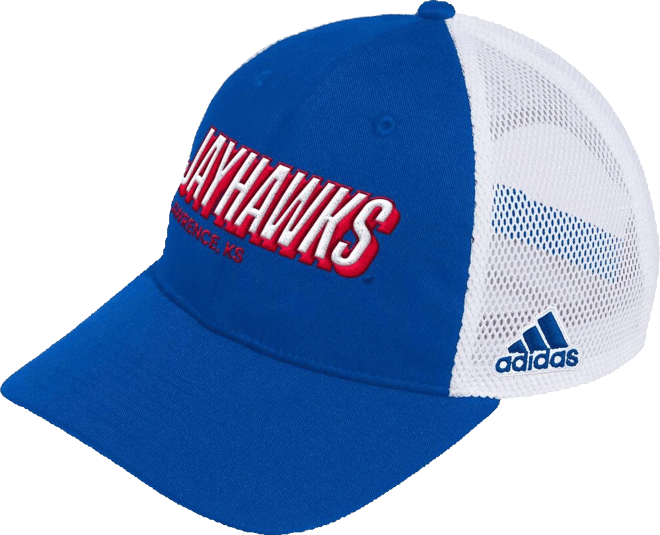 Men's Royal Kansas Jayhawks Mascot Block Letter Slouch Trucker Adjustable Hat