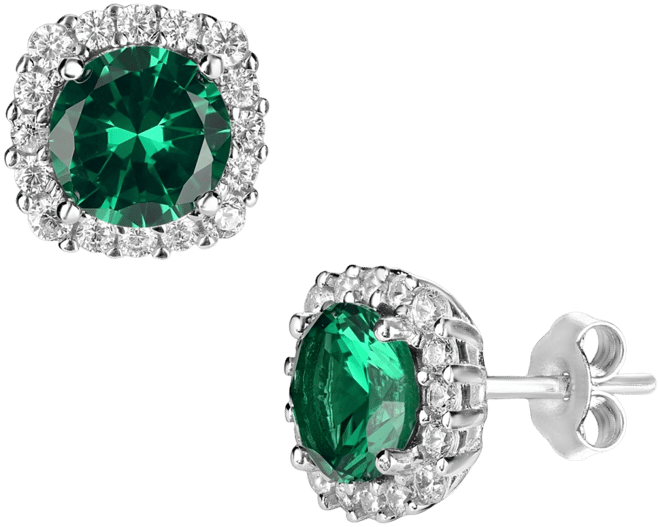 Multi Colored Cubic Zirconia Cushion Shape Stud Earring in Sterling Silver