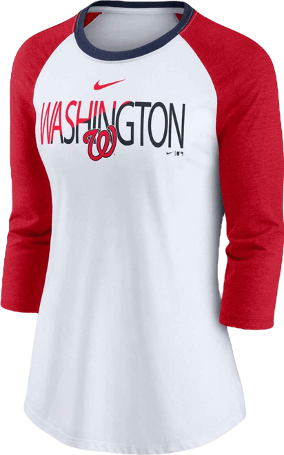 Women's White, Heathered Red Washington Nationals Color Split Tri-Blend 3/4 Sleeve Raglan T-shirt