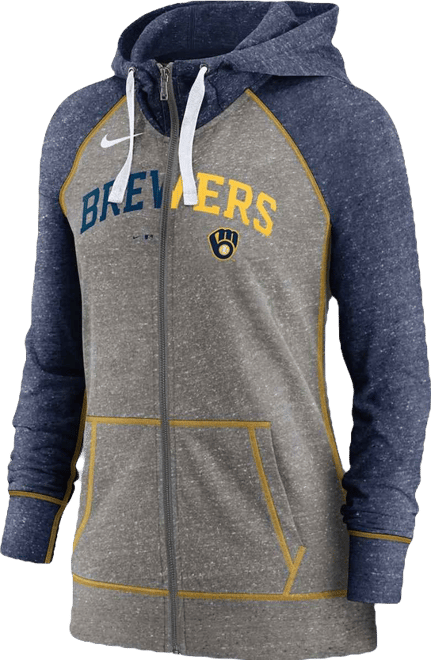 Women's  Heathered Charcoal, Navy Milwaukee Brewers Split Wordmark Gym Vintage-Like Raglan Full-Zip Hoodie