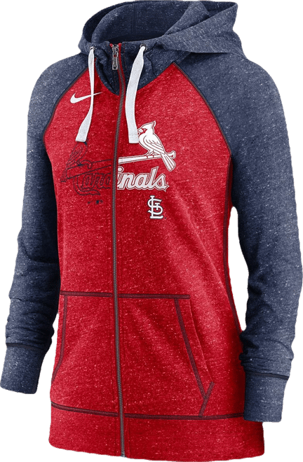 Women's  Heathered Red and Heathered Navy St. Louis Cardinals Split Wordmark Gym Vintage Raglan Slub Full-Zip Hoodie