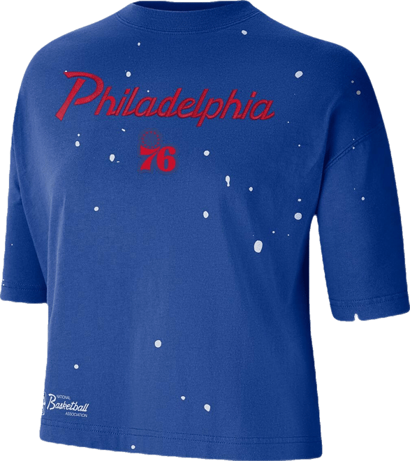 Women's  Royal Philadelphia 76ers Courtside Splatter Cropped T-shirt