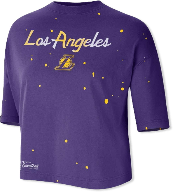Women's  Purple Los Angeles Lakers Courtside Splatter Cropped T-shirt
