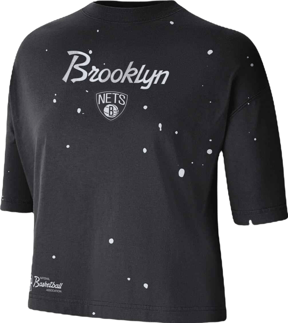 Women's  Black Brooklyn Nets Courtside Splatter Cropped T-shirt