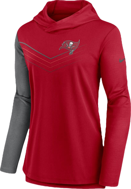 Women's  Red and Heathered Charcoal Tampa Bay Buccaneers Chevron Hoodie Performance Long Sleeve T-shirt