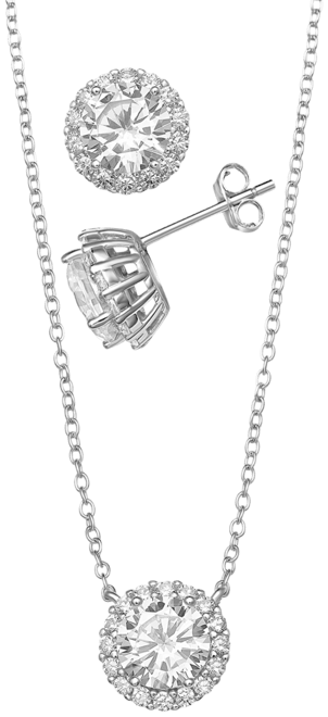 2-Pc. Set Cubic Zirconia Halo Pendant Necklace & Matching Stud Earrings in Sterling Silver, Created for Macy's