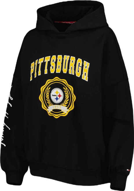 Women's  Black Pittsburgh Steelers Becca Drop Shoulder Pullover Hoodie