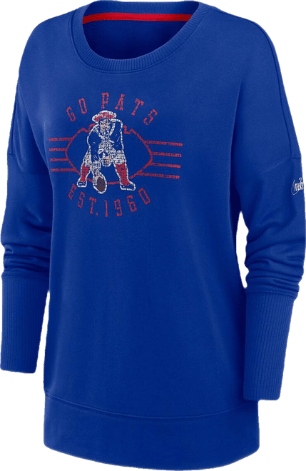Women's  Royal New England Patriots Rewind Playback Icon Performance Pullover Sweatshirt