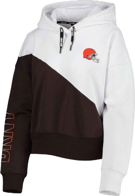 Women's  Sport White, Brown Cleveland Browns Bobbi Color Blocked Pullover Hoodie