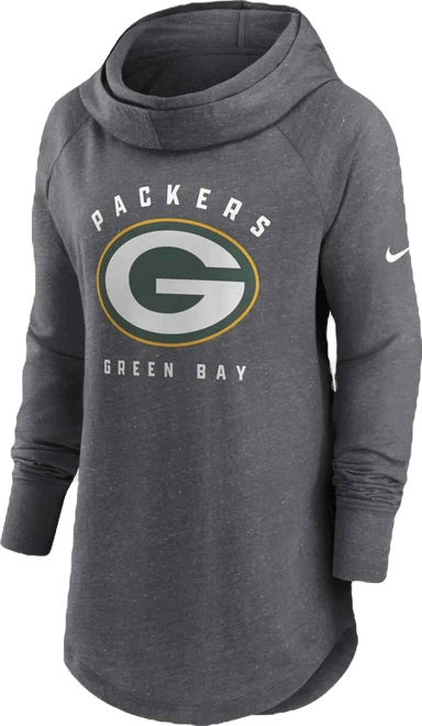 Women's  Heather Charcoal Green Bay Packers Raglan Funnel Neck Pullover Hoodie